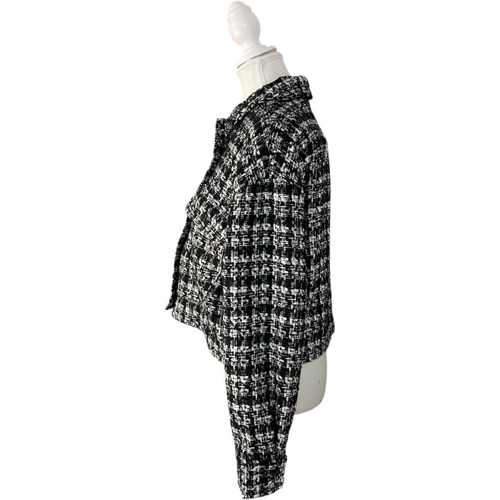 Rachel Zoe Houndstooth Zip-Up Jacket Black White - Picture 4 of 9
